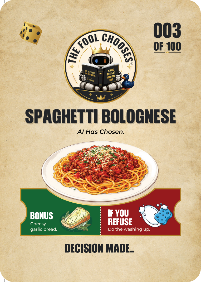 Dinner Decision Cards — Spaghetti Bolognese